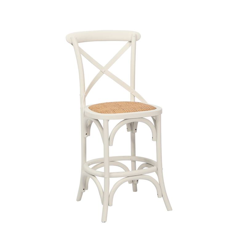 Porthos Home Ziva Counter Stools Set of 2, Elm Wood with Woven Rattan