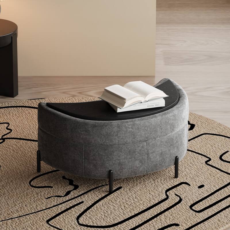 Modern Chenille 360° Swivel Accent Barrel Chair and Storage Ottoman