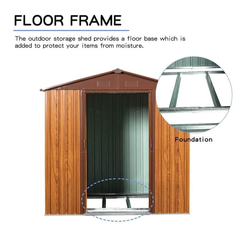 6 Ft. W X 6 Ft. D Brown Metal Shed with Metal Foundation (31.8 sq. ft.)
