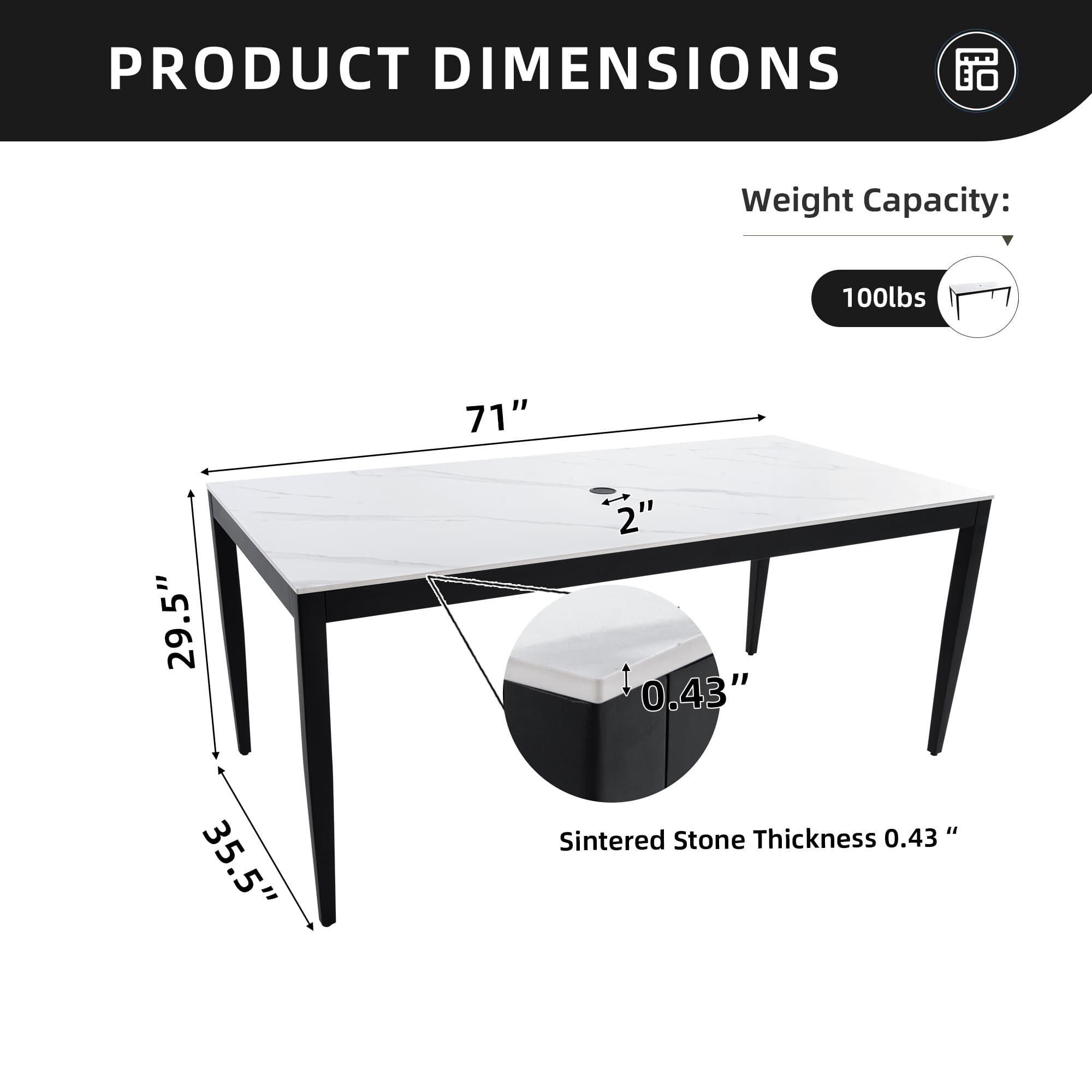 71" Outdoor Aluminum Rectangular Dining Table with Sintered Stone Top