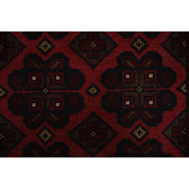 Hand Knotted Oriental 100% Wool Carpet Traditional Geometric Red Balouch Area Rug - 2' 1'' X 1' 6''