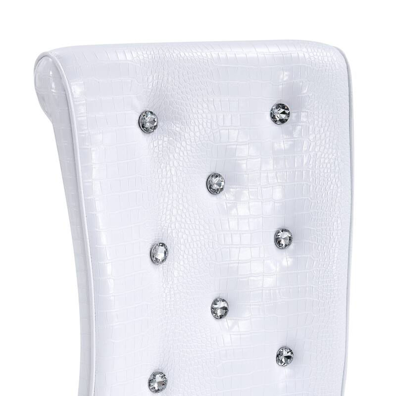 Retro Alligator-Embossed Faux Leather Dining Chairs with Crystal Buckle, Accent Upholstered Kitchen Chairs