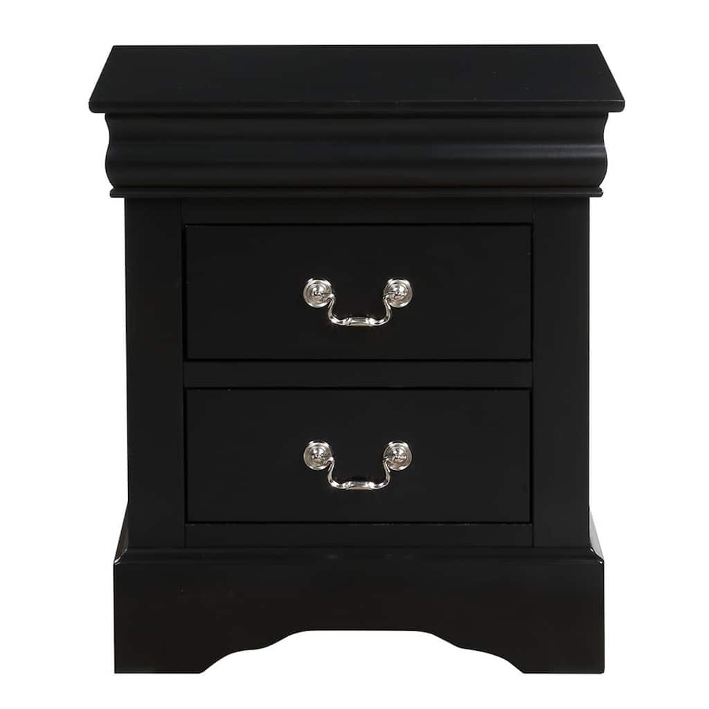 Traditional 2 Drawers wood Nightstand By Louis Philippe III, Black