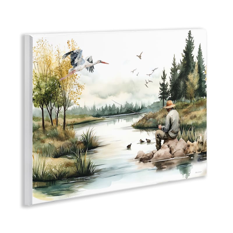 Stupell Fishing by River Landscape Wall Plaque Art Design By Nicole DeCamp