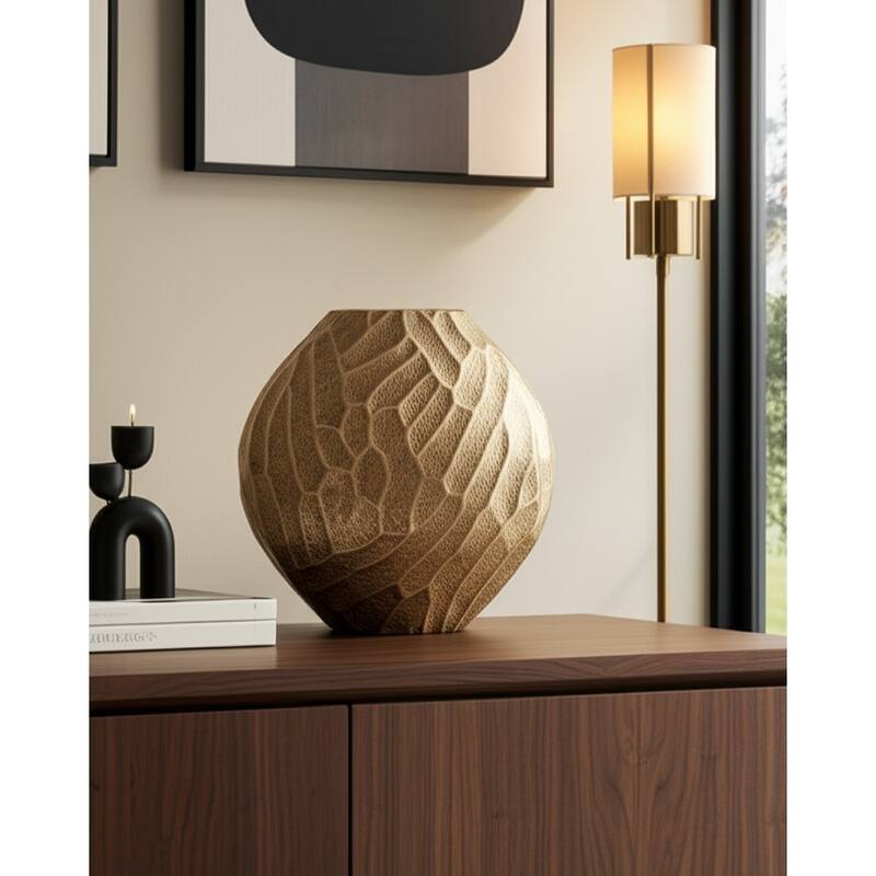 Aluminum Vase Glam Sculptural Geometric Sleek Aesthetic Stylish - Brown - 10.75" x 3.75" x 10.25"