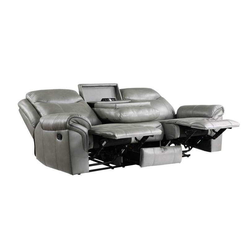 Max 80 Inch Dual Manual Recliner Sofa, Cupholders, USB, Gray Faux Leather