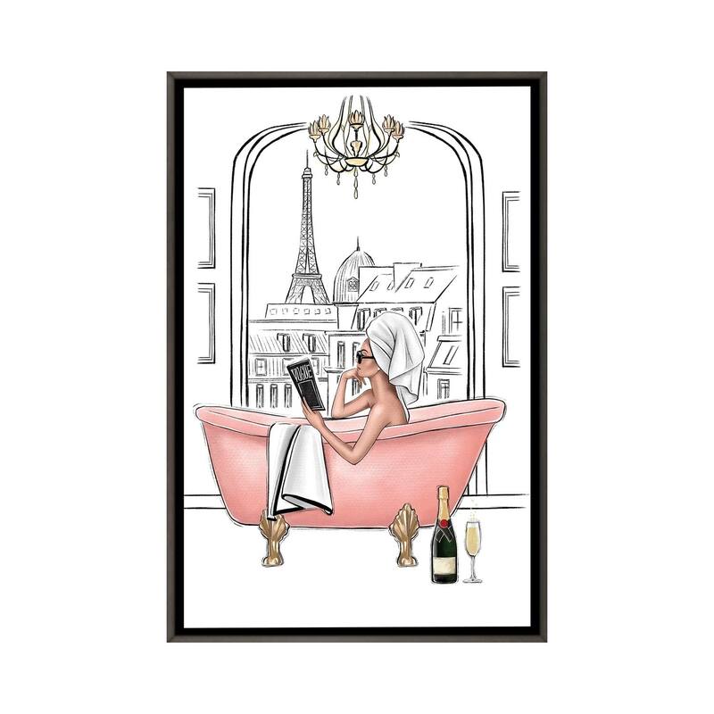 iCanvas "Relax In Bathroom In Paris" by LaLana Arts Framed - Charcoal - 26x18