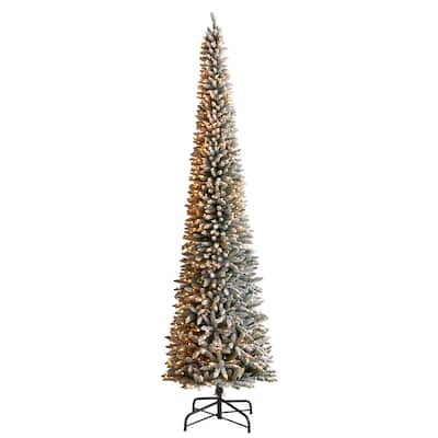 12' Flocked Pencil Christmas Tree with 1000 Lights - 124