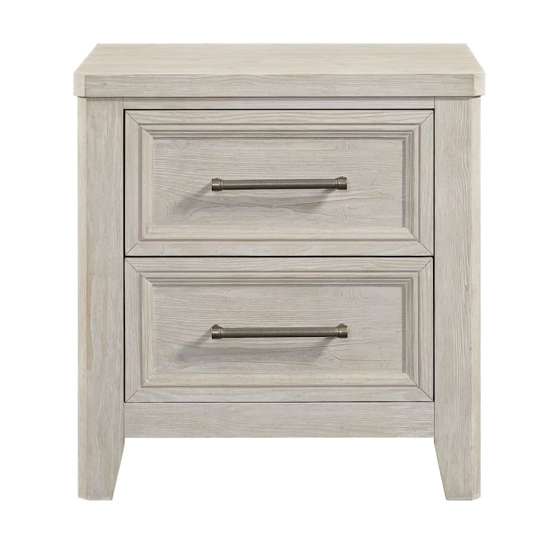 Carlson 2-Drawer Wooden Nightstand, Washed Linen