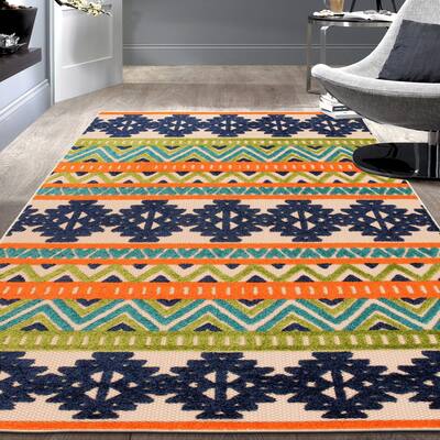 World Rug Gallery Contemporary Geometric Bohemian Indoor/Outdoor Area Rug