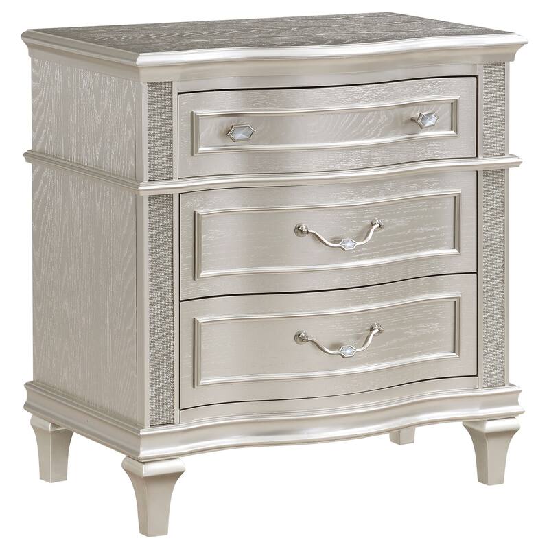 Silver Oak 3-Drawer Nightstand with Sparkling Side Panels, Felt Lined Top Drawer and Hidden USB Charging Port
