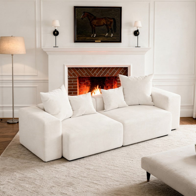 Corduroy Upholstered Modular Sectional Sofa with Ottoman