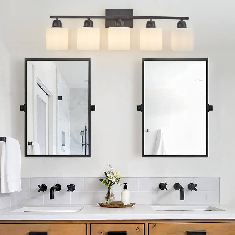 Bathroom Light Fixtures, 5-Light Modern Vanity Light Over Mirror, Wall Sconces with Frosted Glass Shades