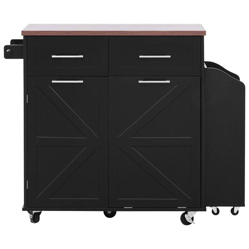 47.2" Rolling Kitchen Island on 5 Wheels with Drop Leaf, Kitchen Island with 2 Drawers, Trash Can Storage