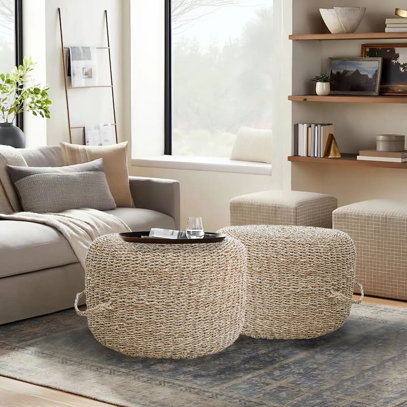 Made4Home Cera Round Natural Woven Accent Ottoman Pouf