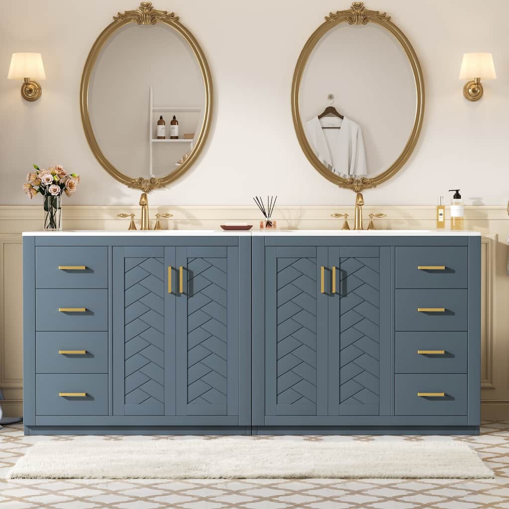 GDFStudio - Carrington Modern Freestanding Double Bathroom Vanity Set with Ceramic Sinks, Drawers & Soft Closing Doors - 72'W