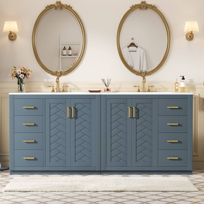 GDFStudio - Carrington Modern Freestanding Double Bathroom Vanity Set with Ceramic Sinks, Drawers & Soft Closing Doors - 72'W