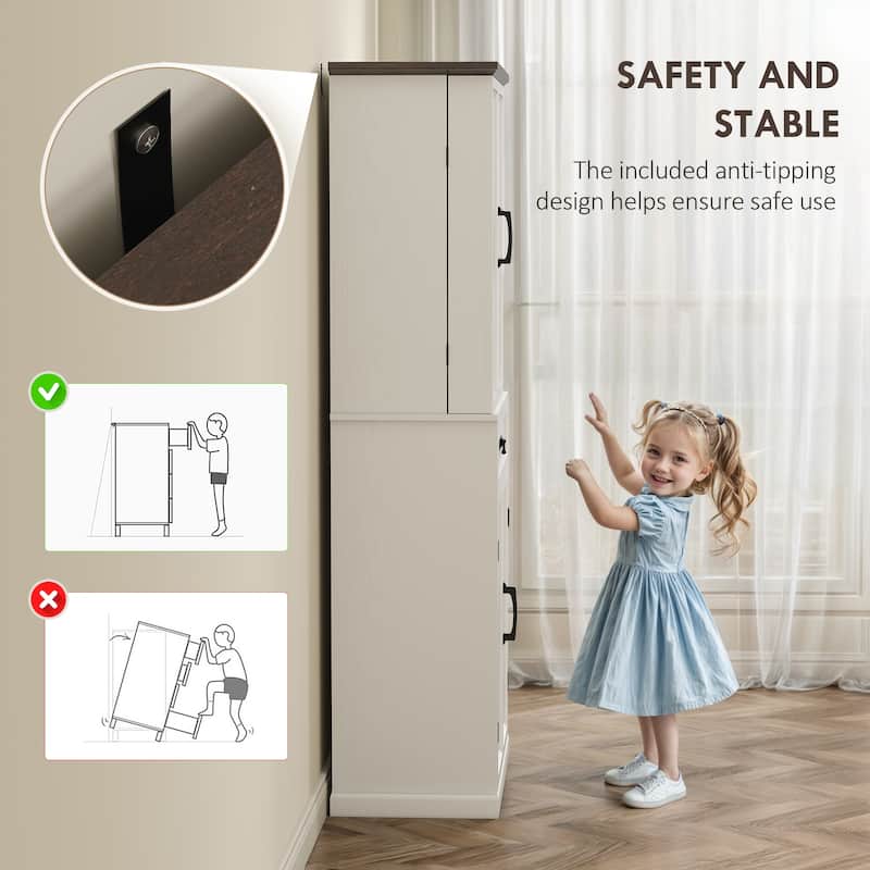 HOMCOM 71" LED Kitchen Pantry Cabinet, Farmhouse Tall Freestanding Storage Cabinet with Door Shelves for Kitchen and Dining Room
