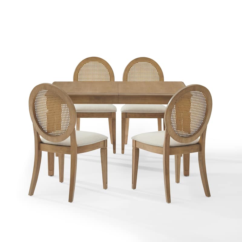 Katia 5Pc Dining Table Set For 4 Cane-Back Upholstered Chairs