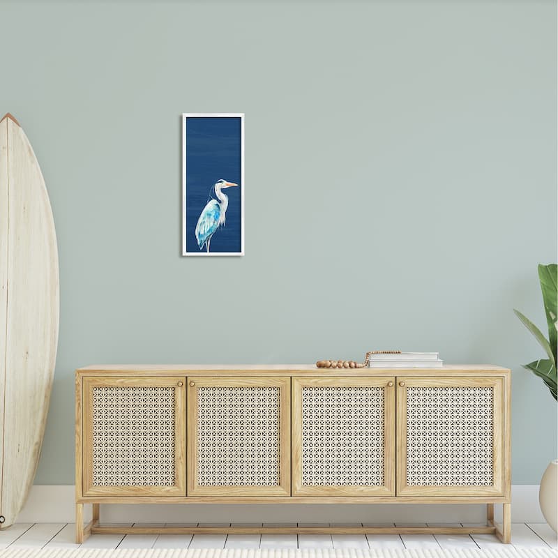 Stupell Egret Sea Bird Standing Deep Blue Ocean Background Framed Wall Art