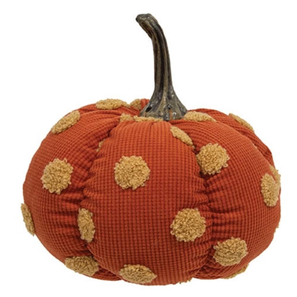 Stuffed Orange Pumpkin with Polka Dots Autumn Decoration - 7" x 7" x 7.50"