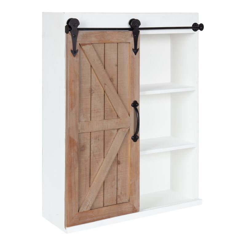 Kate and Laurel Cates Decorative Wood Cabinet with Sliding Barn Door - 22x28 - White/Rustic Brown