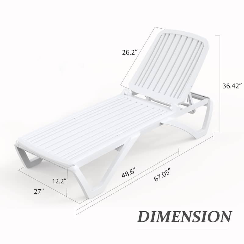 Domi White Aluminum Adjustable Pool Lounge Chair with Table, All-Weather Outdoor Chaise