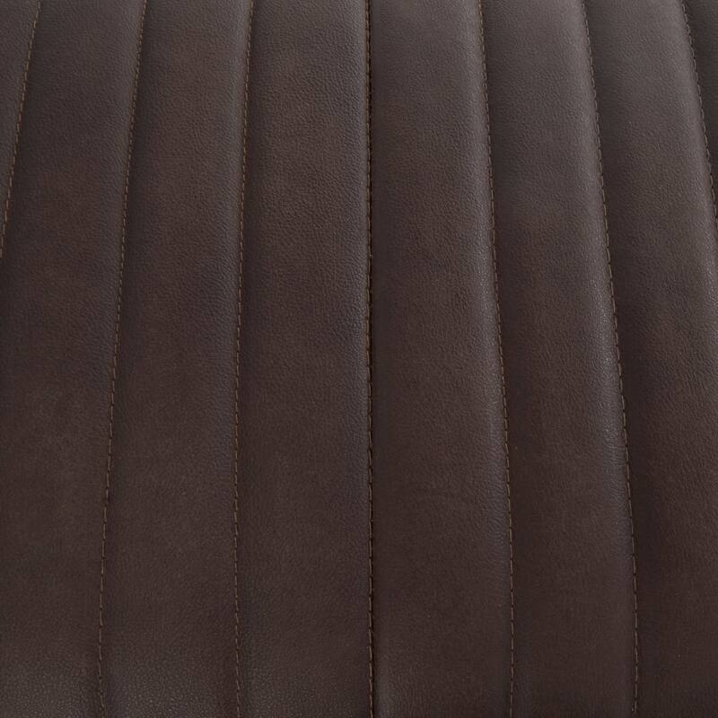 Brown Leather Upholstered Bench with Linear Tufted Panels and Black Metal Hairpin Legs