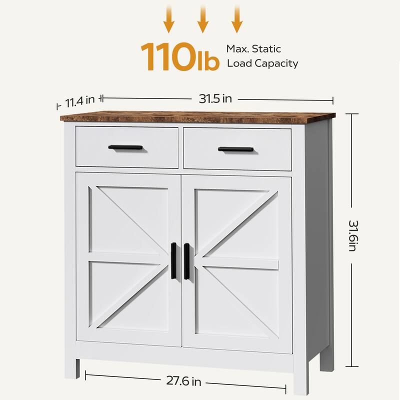 Kitchen Storage Cabinet, Modern Farmhouse Buffet Cabinet with Storage, Coffee Bar with 2 Drawers and 2 Doors - White
