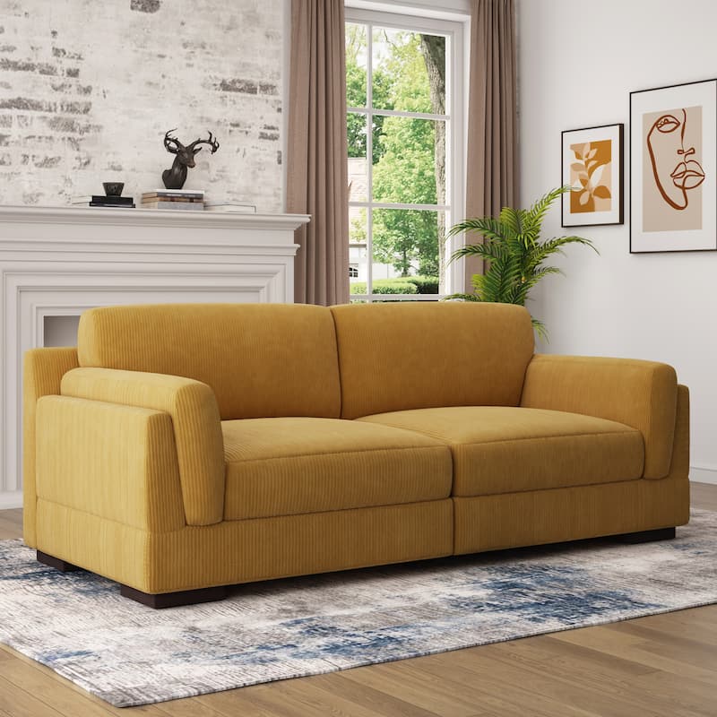 Modern 2 Seater Corduroy Arm Loveseat Sofa