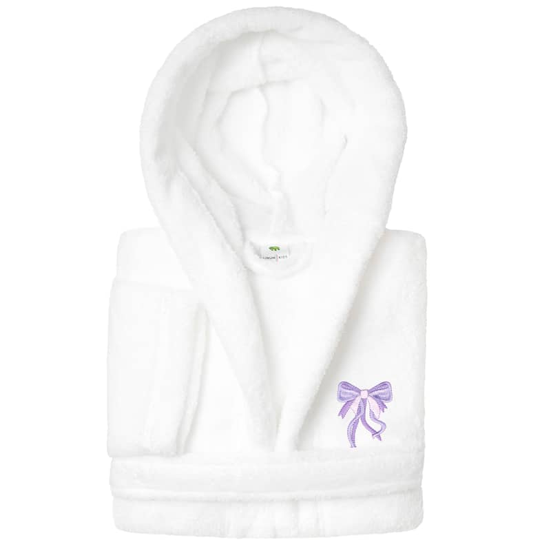 Sweet Kids 100% Polyester SUPER PLUSH Double Brushed Hooded Bathrobe - BOW - M - White