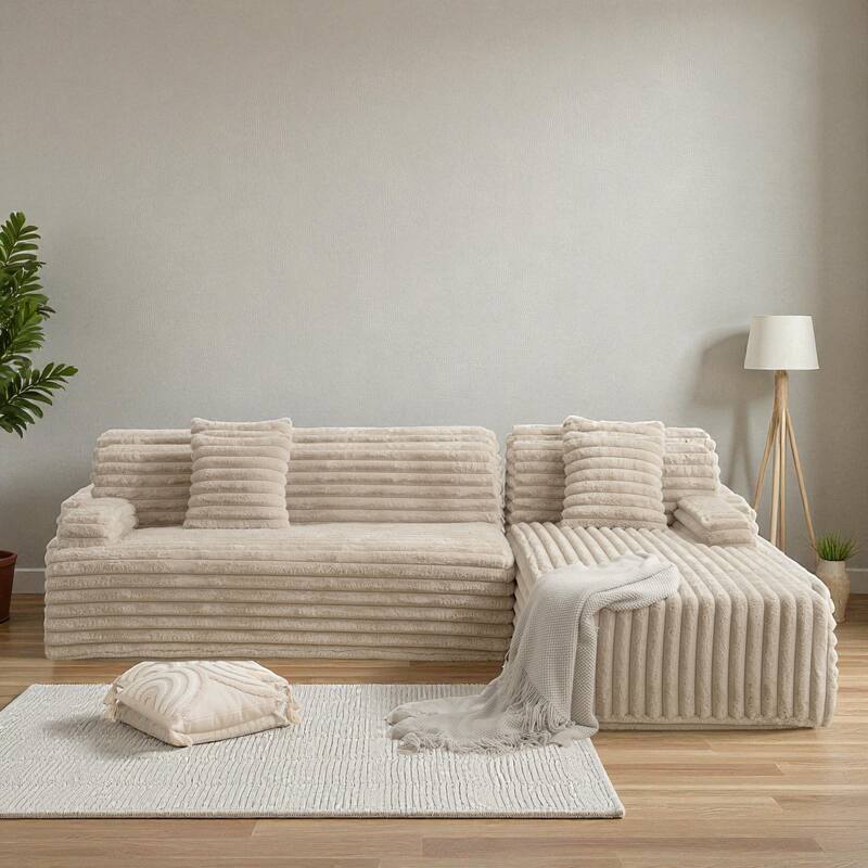 110" Cloud Sectional Sofa Free-Combined Faux Upholstered Modular Couch with Pillows for Living Room