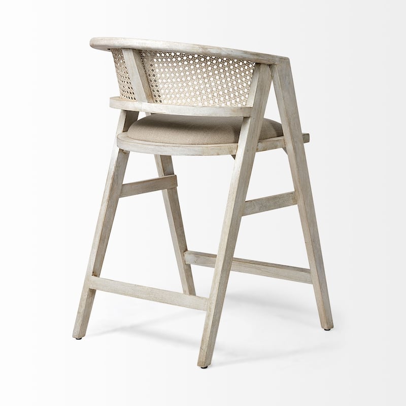 Tabitha Beige Fabric and Rattan Seat with Blonde Solid Wood Frame Counter Stool