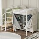 preview thumbnail 9 of 10, Twin/Full Size Metal Loft Bed Frame with Wardrobe(w/Curtain), Storage Staircase and Guradrails, Large Space Underneath - White
