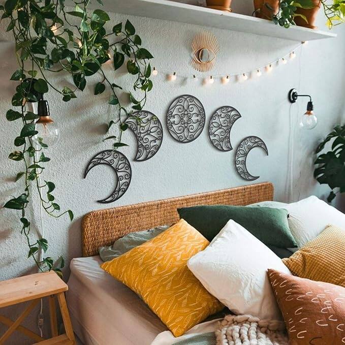 Lunation Metal Wall Art - Moon Phase Decor, 5-Piece Set