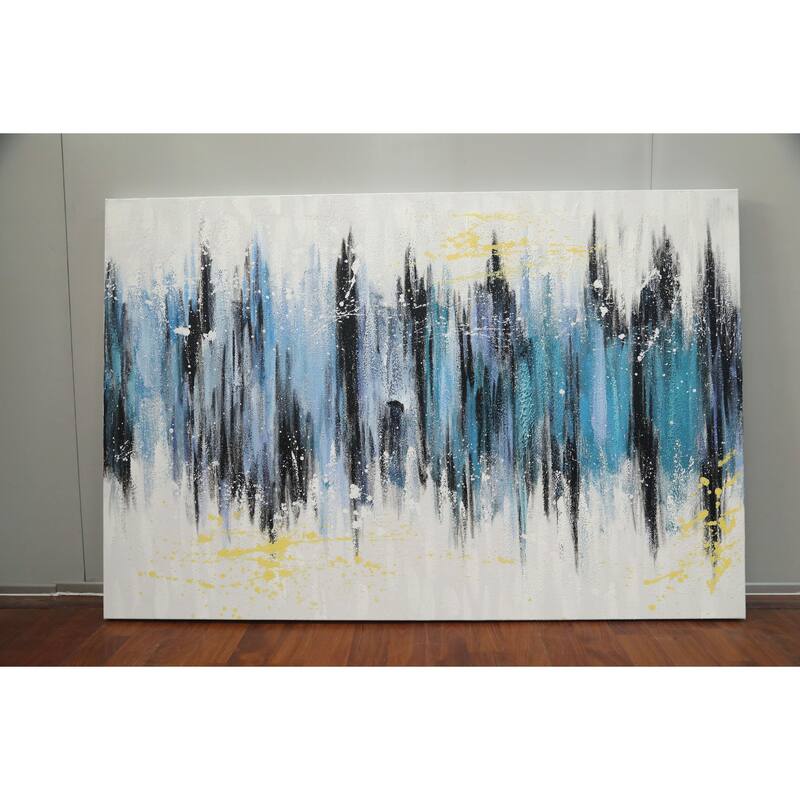 Blue Neutral Cascade Hand Painted Abstract Textured Oil Canvas Wall Art 47" X 31"