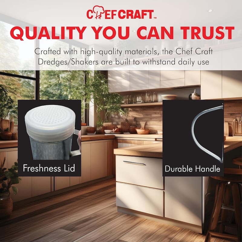 Chef Craft Stainless Steel Fine Dredge Shaker with Small Holes and Lid