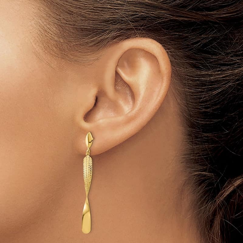 Curata 14k Yellow Gold Polished and Textured Post Guardian Angel Earrings - 45.3x4.2mm