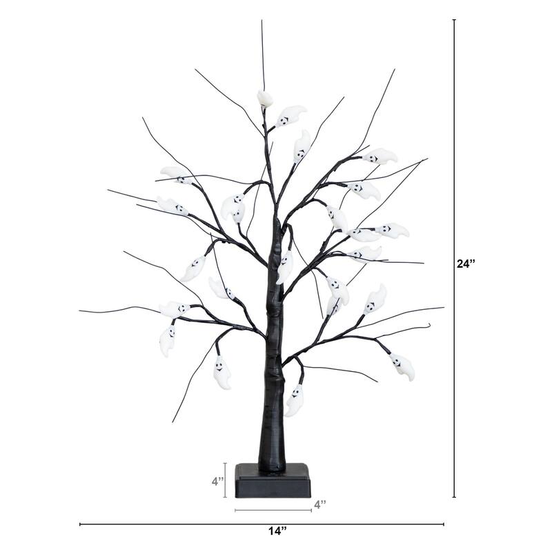 Pre-Lit Ghost Artificial Halloween Twig Tree - 2' - Purple LED Lights