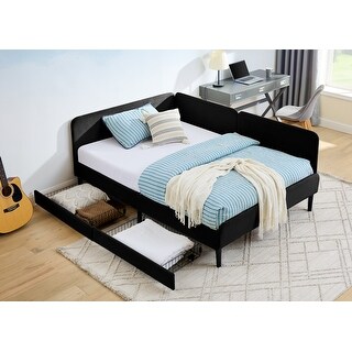 Full Size Upholstered Platform Bed Frame with 2 Storage Drawers ...
