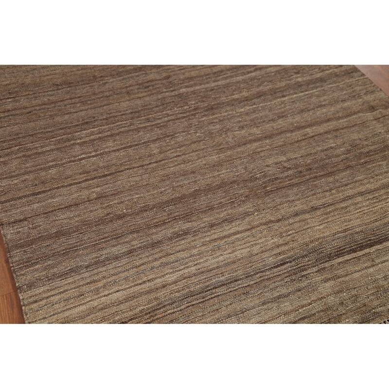All-Over Striped Brown Kilim Persian Area Rug Handmade Wool Carpet - 5'0"x 6'6"