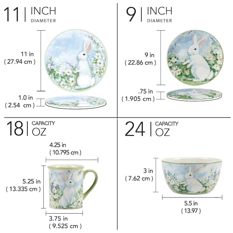 Certified International Easter Morning 16 piece Dinnerware Set, Service for 4 - 11" Dia. x 1"