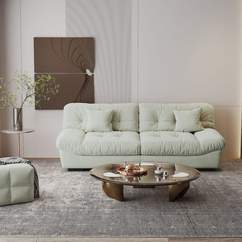 Modern Sanded Velvet Cloud Loveseat Sofa Sectional Couch for Living Room - Beige