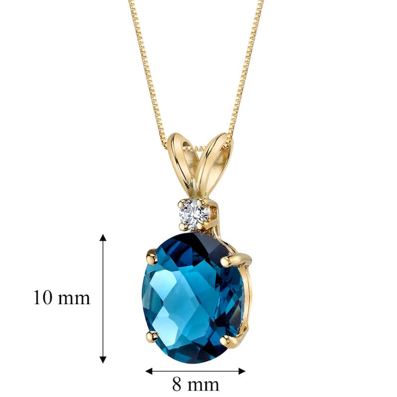 Oravo 14k Yellow Gold 3.00 ct Oval Shape London Blue Topaz Diamond Pendant