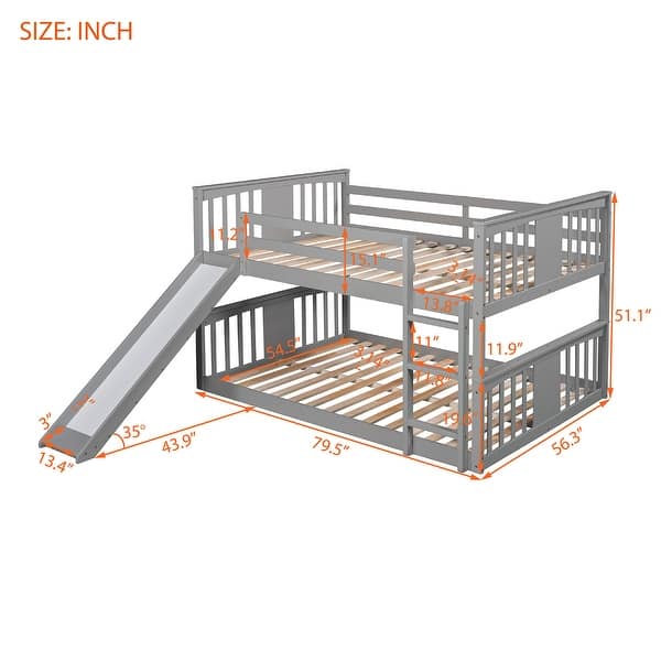 dimension image slide 1 of 2, Full Over Full Bunk Bed with Slide, Ladder & Guardrails - Solid Wood