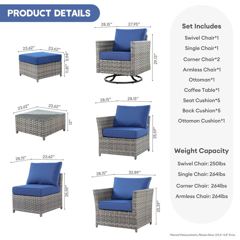 XIZZI 7-piece Outdoor Patio Furniture Rattan Wicker Conversation Set