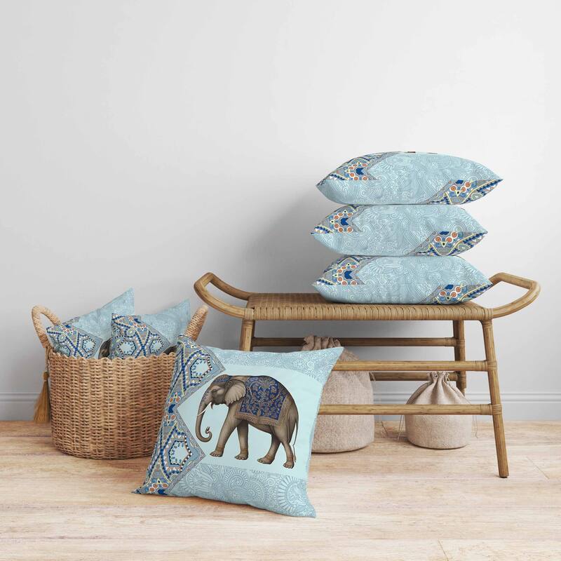 Floraphant Faux Suede Reversible Throw Pillow SkyBlue and Midnight