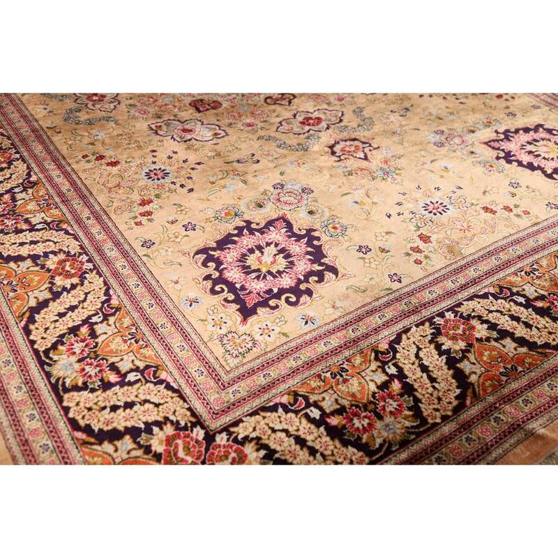 Handmade 100% Silk Geometric Qum Persian Rug Traditional Floral Carpet - 4'7"x 6'8"