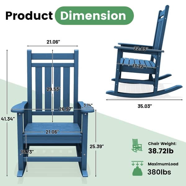 dimension image slide 10 of 15, Modern High-Back Rocking Adirondack Chair All Weather