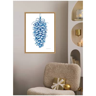 Kate and Laurel Sylvie Framed Canvas Large Blue Pine Cone by Patricia Shaw